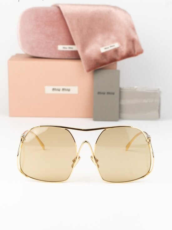 Miu Miu Women Sunglasses Gold Yellow Pilot MUA55S 5AK10R NEW AUTHENTIC main image 9
